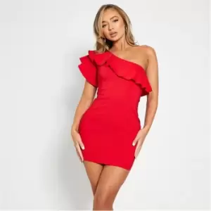 Image of I Saw It First One Shoulder Ruffle Detail Mini Dress - Red