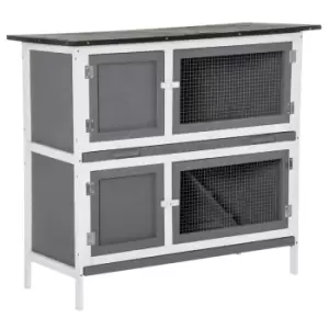 Image of Pawhut Double Decker Rabbit Hutch Bunny Cage Pet House Outdoor Withtray Ramp - Grey