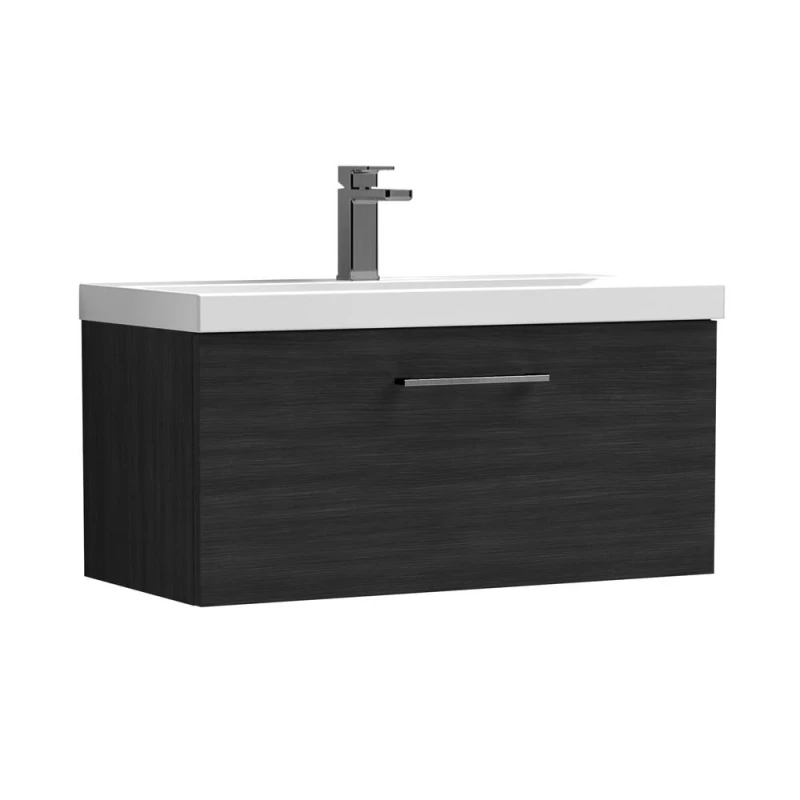 Image of Balterley 800mm Wall Hung 1 Drawer Vanity Unit, Woodgrain Black, Pewter Handle in Black Unisex
