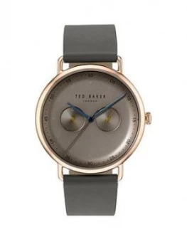 Image of Ted Baker Silver with Orange and Blue Detail Dial Green Leather Strap Mens Watch, One Colour, Men