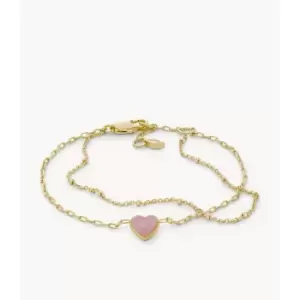 Image of Fossil Womens Blush Pink Resin Heart Chain Bracelet - Gold