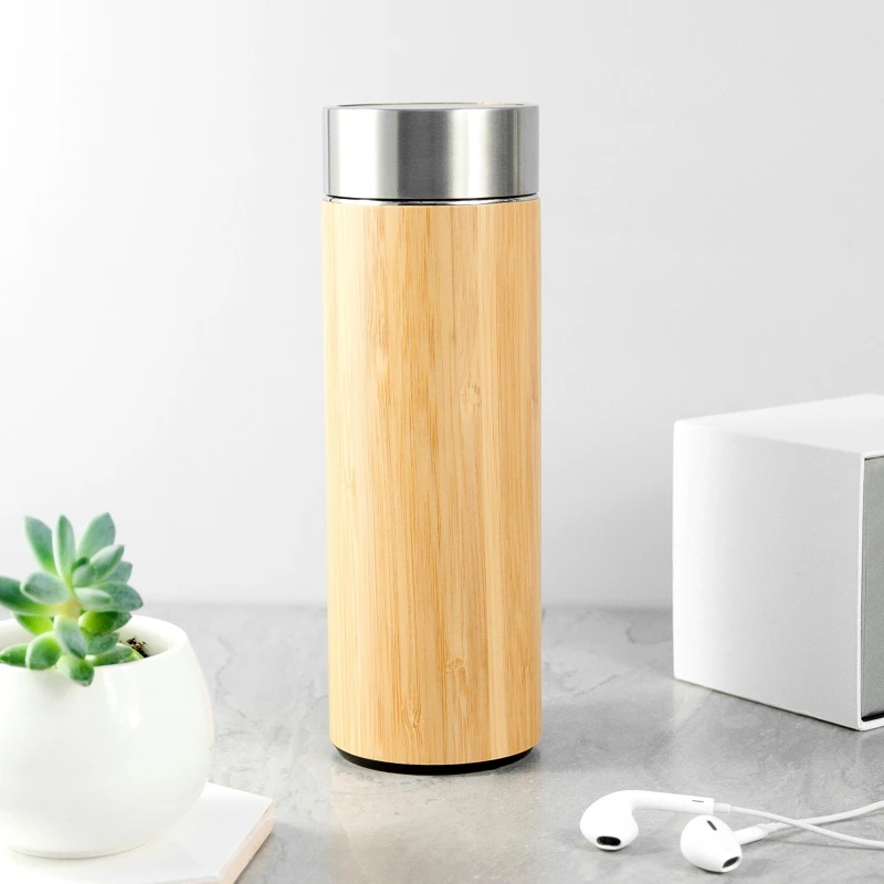 Image of Treat Republic Bamboo Thermos Flask with Tea Strainer Brown