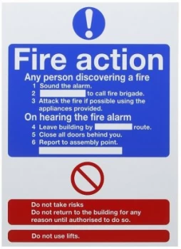 Image of Safety Sign Fire Action Words A4 PVC (1 Pack)