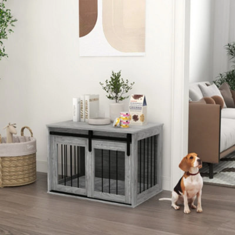 Image of PawHut Dog Crate Furniture With Removable Cushion, For Medium Dogs - Grey D02-169V71GY