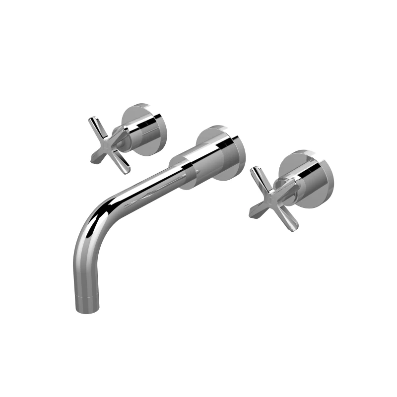 Image of Balterley Wall Mount 3 Tap Hole Basin Mixer Tap with Crosshead Handles Chrome Silver