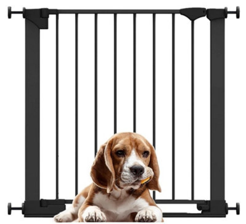 Image of Bettacare Safestep Dog Gate, Black, 75Cm - 82Cm, Extra Low Walkthrough, Pressure Fit Safety Gate, Pet Gate For Stairs And Doors