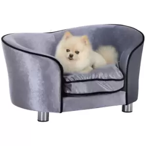 Image of Pawhut Pet Sofa Dog Couch Bed Cat Lounger With Storage Pocket Removable Cushion - Grey