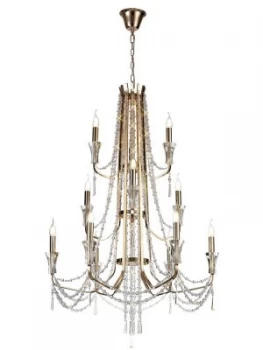 Image of Ceiling Chandelier Pendant 6+3+3 Light E14 French Gold, Crystal