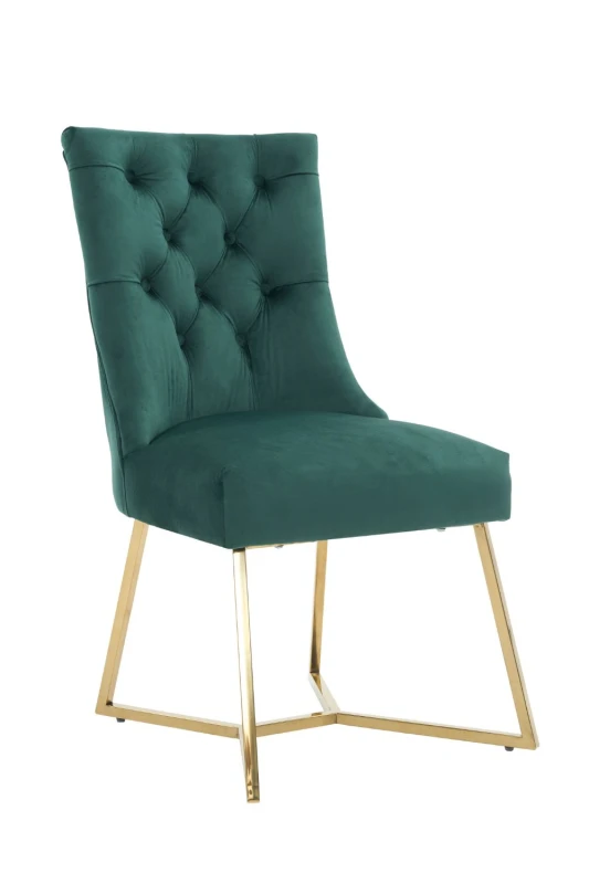 Image of Life Interiors Life Interiors Single Ambra Modern Velvet Dining Chair with Gold Legs, Ring Handle & Tufted Back in Green Green One Size Unisex 5056660