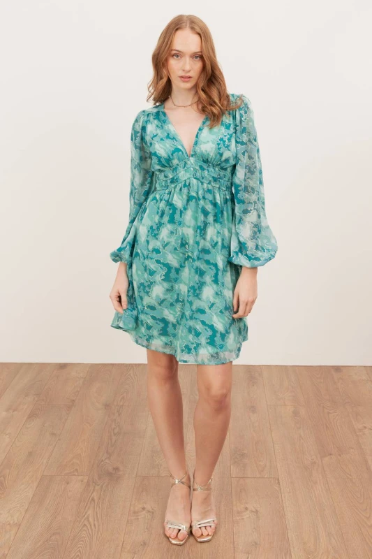 Image of Lovedrobe Womens Long Sleeve Shirred Empire Waist Mini Dress Size: 16 Multicolor Female 16