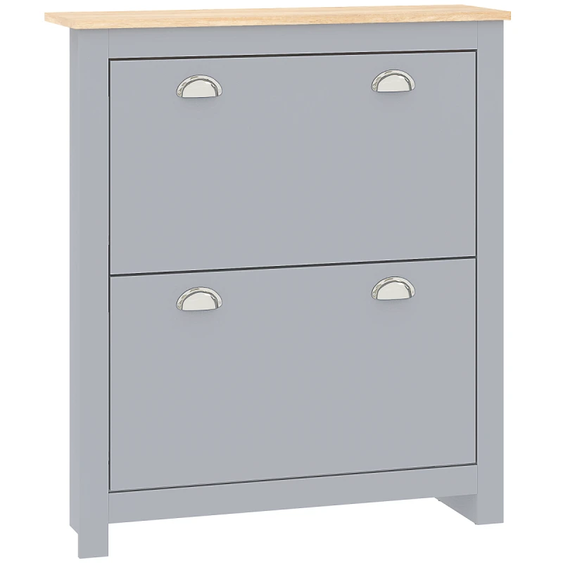 Image of HOMCOM HOMCOM 2 Drawer Shoe Cabinet Narrow Shoe Cupboard with Flip Doors, Grey Grey One Size Unisex 5063603048744
