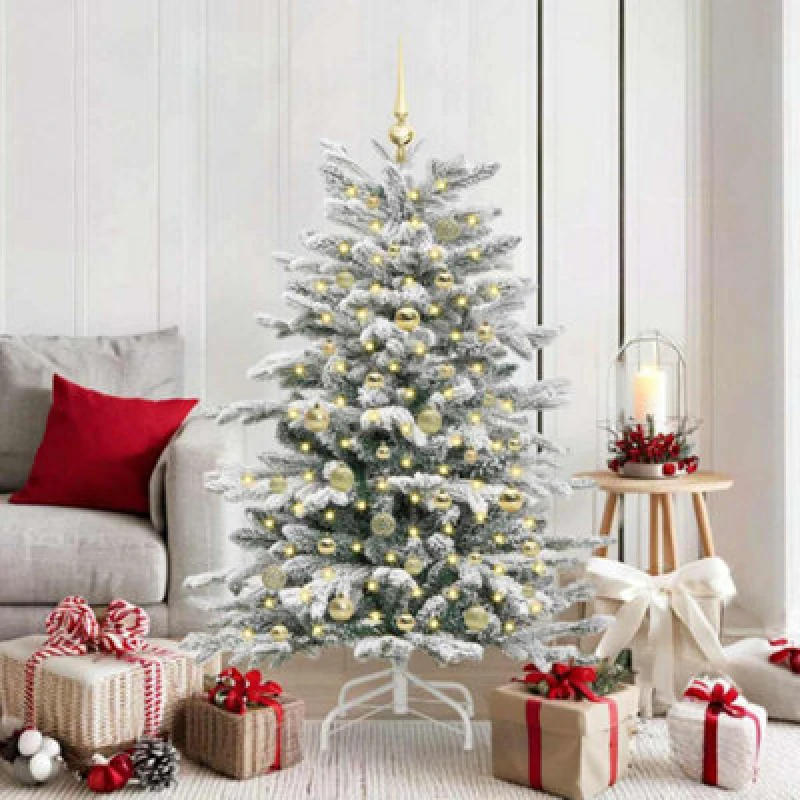 Image of vidaXL Artificial Hinged Christmas Tree with Gold Balls White 150cm PE and PVC, White 3395635