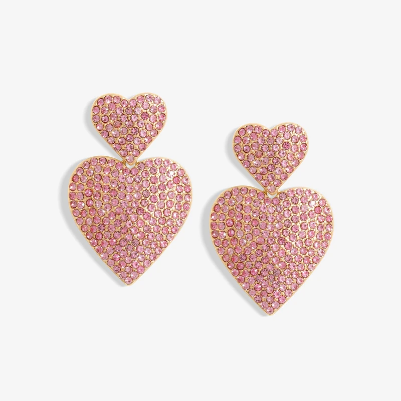 Image of Mood Gold Pink Double Heart Drop Earrings Gold