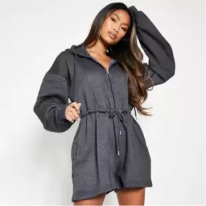 Image of I Saw It First Brushback Hooded Toggle Waist Playsuit - Grey