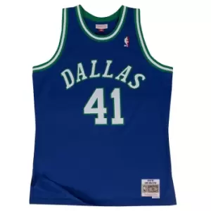 Image of Mitchell And Ness Nba Dallas Mavericks 1998-99 Away Swingman Jersey Dirk Nowitzki, Royal Blue, Male, Basketball Jerseys, SMJYGS18158-DMAROYA9