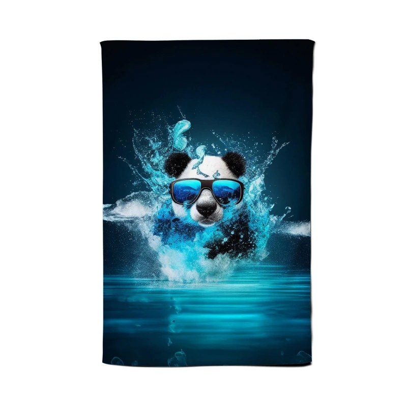 Image of Warren Reed - Designer Panda With Glasses Splashart Water Tea Towel in Blue Blue Unisex