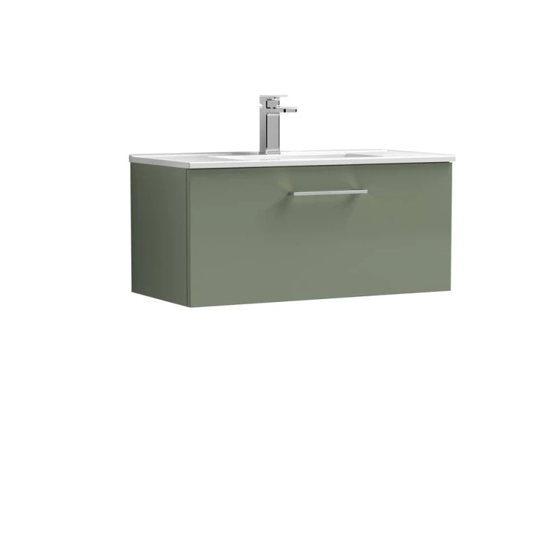 Image of Balterley Bathroom 1 Soft Close Drawer Wall Hung Vanity Unit, Satin Green, 800mm in Green Green Unisex