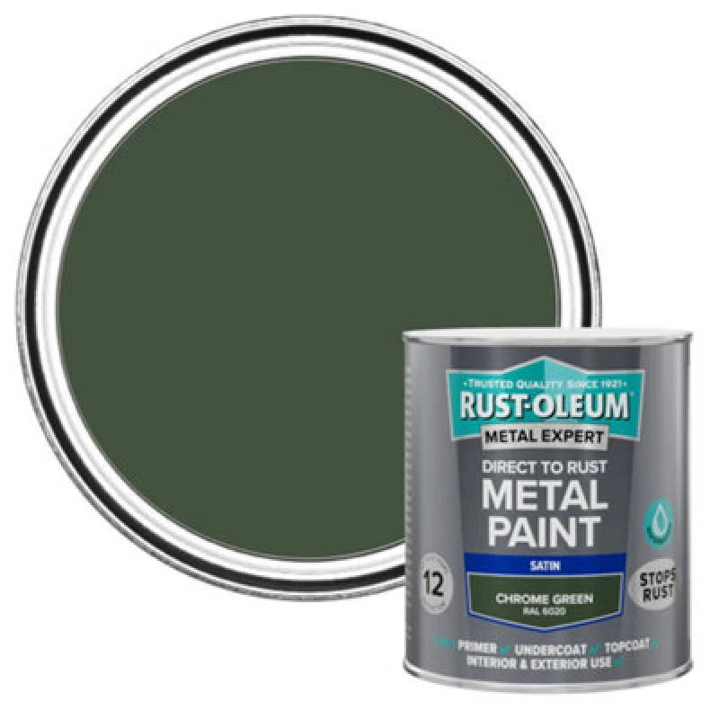 Image of Rust-Oleum Metal Expert Chrome Green Satin Topcoat Paint, 750Ml Tin