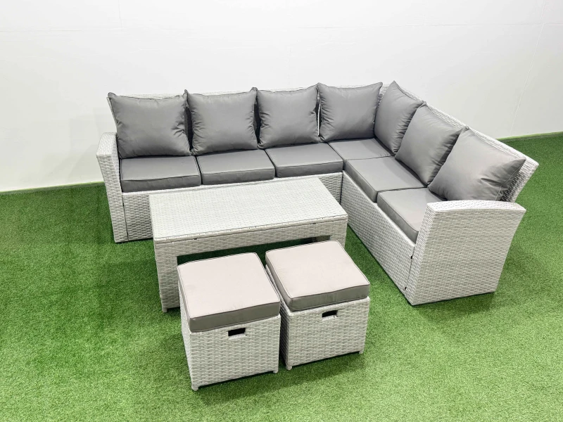 Image of Fimous 8 Seater Garden Outdoor Rattan Furniture Set Coffee Table Set in Light Grey Light Grey Unisex