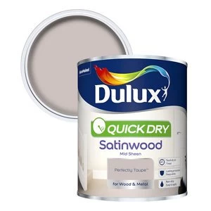 Image of Dulux Quick Dry Perfectly Taupe Satinwood Mid Sheen Paint 750ml