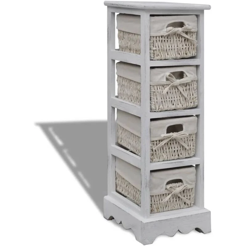 Image of White Wooden Storage Rack 4 Weaving Baskets