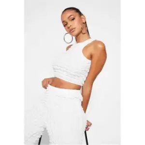 Image of I Saw It First White Textured Racer Neck Crop Top - White