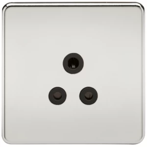 Image of KnightsBridge 1G 5A Screwless Polished Chrome Round Pin 230V Unswitched Electrical Wall Socket - Black Insert