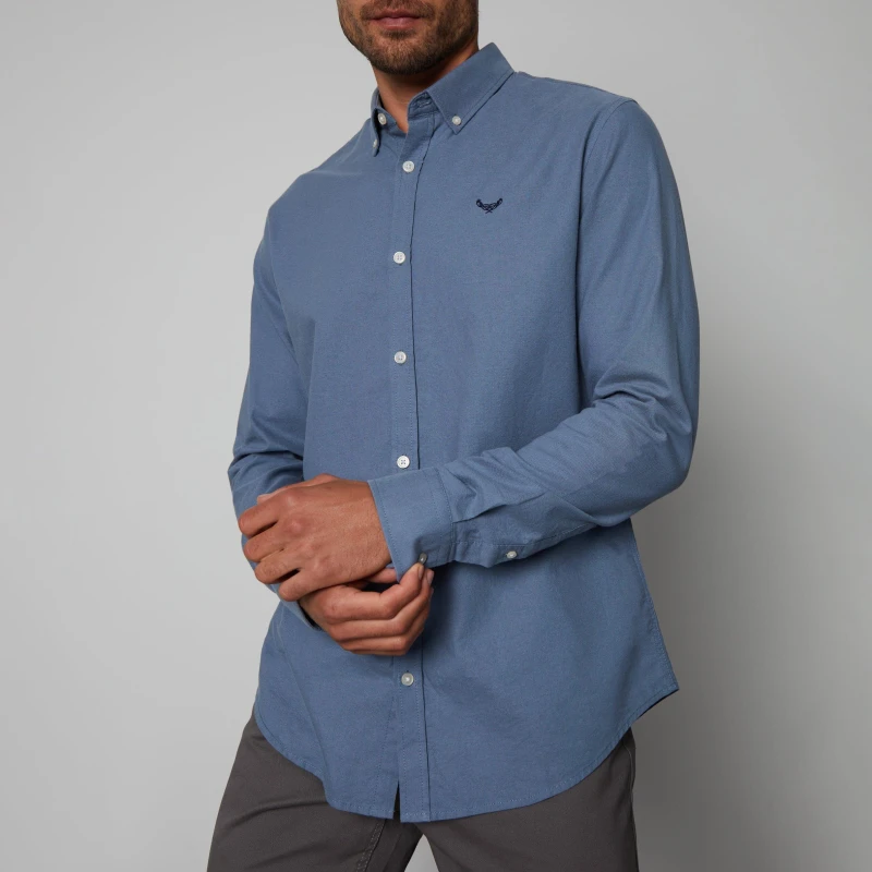 Image of Threadbare Oxford Cotton 'Beacon' Long Sleeve Shirt Mid Blue