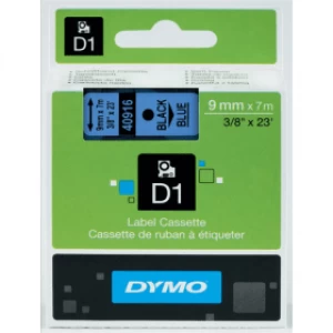 Image of Dymo 40916 Black on Blue Label Tape 9mm x 7m