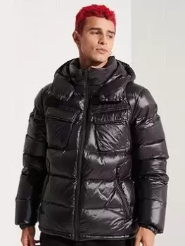 Image of Superdry Mountain Hooded Down Jacket - Black, Size L, Men
