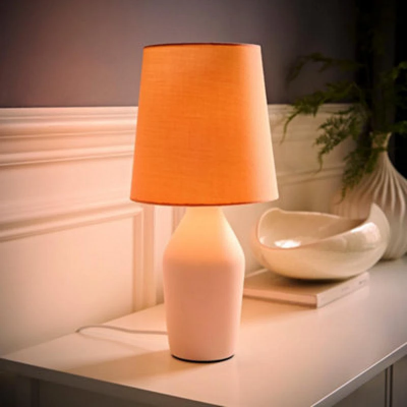 Image of ValueLights Arlo Compact Ceramic Table Lamp with Fabric Shade with LED Bulb Pink