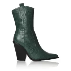 Image of I Saw It First Mock Croc Western Ankle Boots - Green