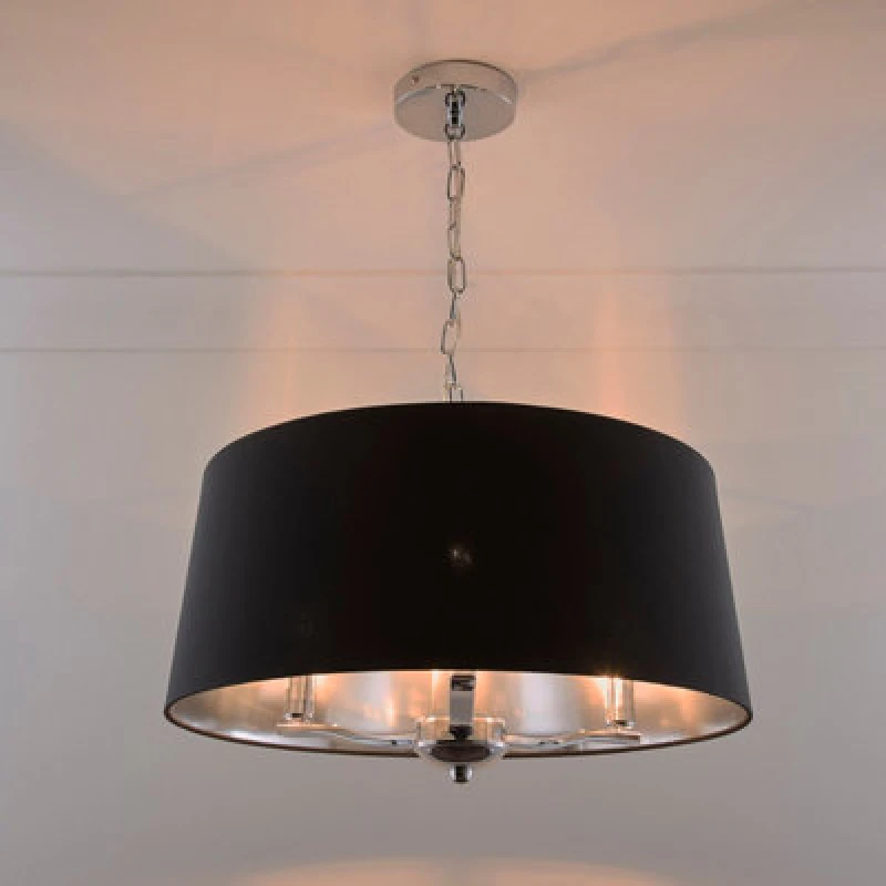 Image of K LIVING Giovanna 3 Light Chrome Chandelier and Black Shade Black