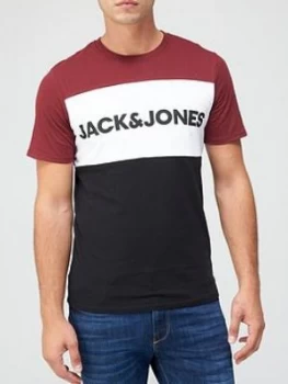 Image of Jack & Jones Logo Colour Block T-Shirt - Burgundy