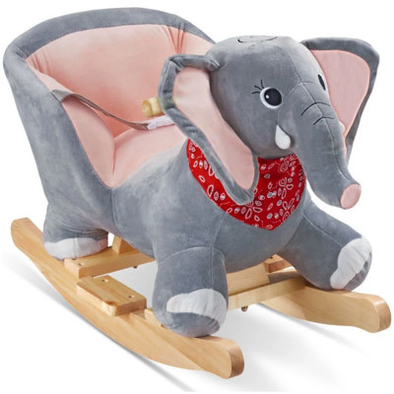 Image of Tectake Rocking Horse Elephant - Wooden Rocking Horse With Plush Cover, From 12 Months - 45.5 Centimetre - Grey