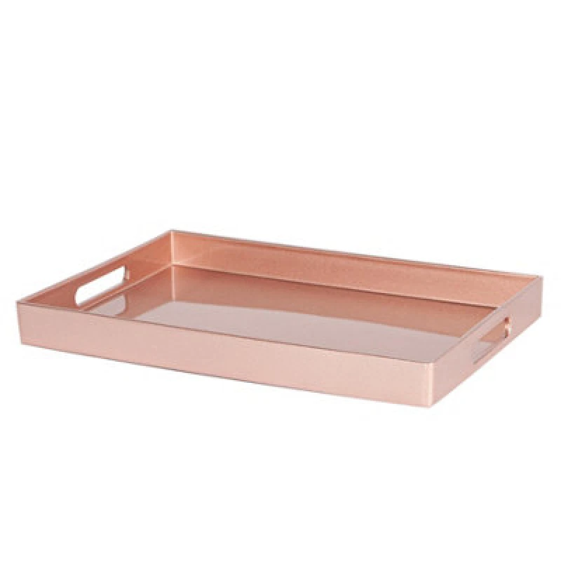 Image of Argon Tableware Serving Tray - 34.5 X 25Cm - Rose Gold Rectangular Tray Metallic Decorative Breakfast Tray Melamine Food Tray