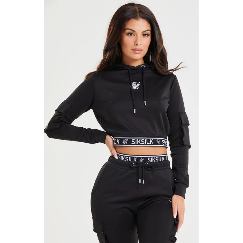 Image of SikSilk Cropped Cargo Hoodie - Black 14
