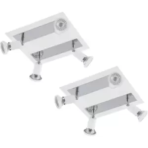 Image of 2 PACK Wall Ceiling 4 Spot Light Colour White Chrome Shade & Back Plate GU10 5W