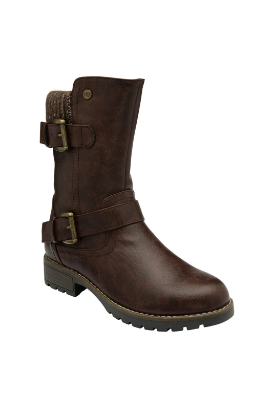 Image of Lotus Womens 'Jemima' Mid-Calf Biker Boots in Brown Size: 7 Brown Female 7