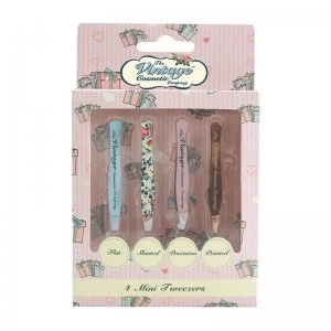 Image of Vintage Cosmetics 4 Piece Mini Floral Tweezer Set