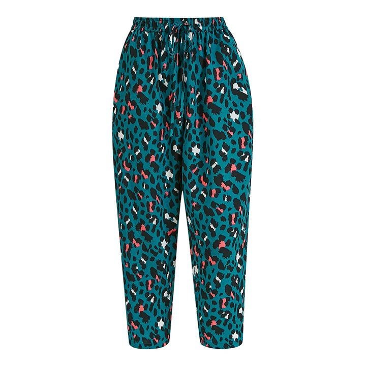 Image of Yumi Blue Leopard Print Drawstring Trousers - 8
