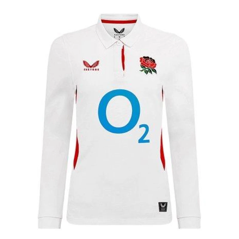 Image of Castore England Rugby Home Classic Long Sleeve Shirt 2025 Adults White/Red female 12 (M)