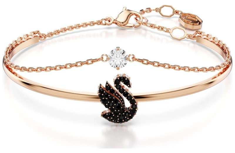 Image of Swarovski Rose Gold Plated Black Swan Bangle 5678048 Black female