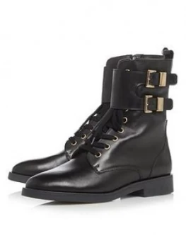Image of Dune London Pictor Lace Up Leather Calf Boot Black, Size 3, Women