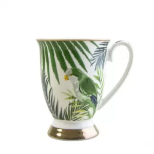 Image of Tall Fancy Footed Mug Emerald Eden Leaves and Birds