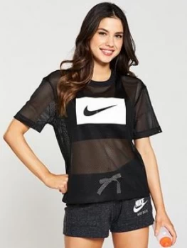 Image of Nike Sportswear Box Swoosh Mesh Top Black Size M Women