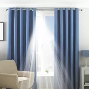 Image of Riva Home Eclipse Plain Thermal Blackout Eyelet Lined Curtains, Denim, 90 x 54 Inch