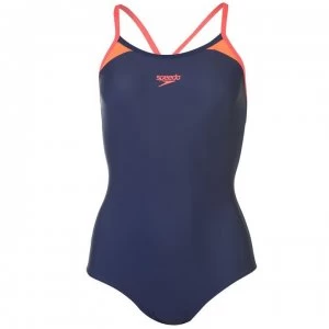 Image of Speedo Splice Racer Swimsuit Ladies - Navy/Pink/Orang
