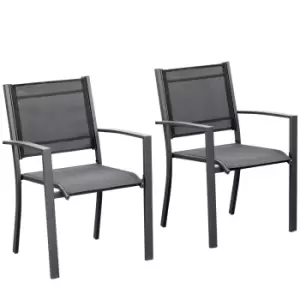 Image of Outsunny Garden Chairs Set Of 2 Outdoor Chairs with Steel Frame Texteline Seats for Camping Fishing Patio Balcony Dark Grey Black