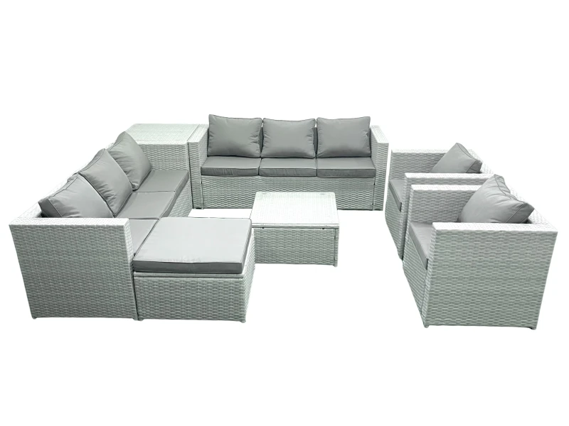 Image of Fimous Outdoor Rattan Sofa Garden Furniture Set with 2 Armchairs Square Coffee Table Big Footstool Side Table Light Grey Mixed Light Grey